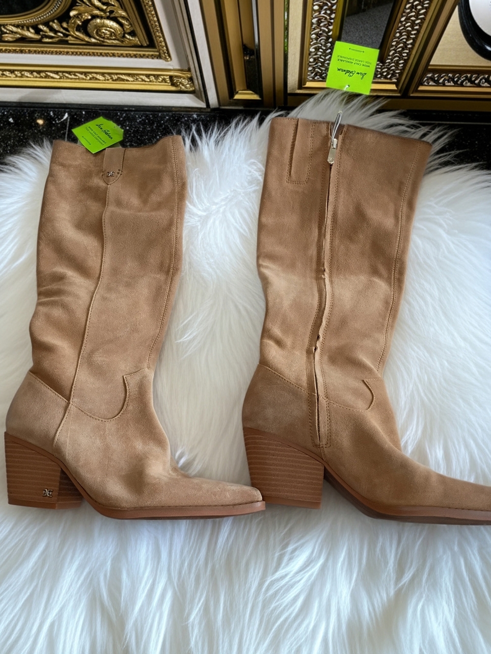 New Sam Edelman Woods Tan Suede Mid-Calf Western Boots - Size 8 - Picture 2 of 16